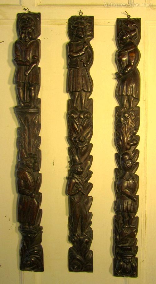 3 Large  19th Century Oak Carvings