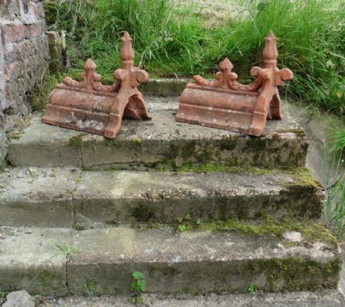 A Pair of French Terracotta Gothic Roof Ridge Finials