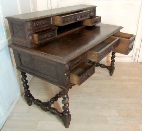 fig 1. Carved French Oak Bonheur de Jour or Writing Table