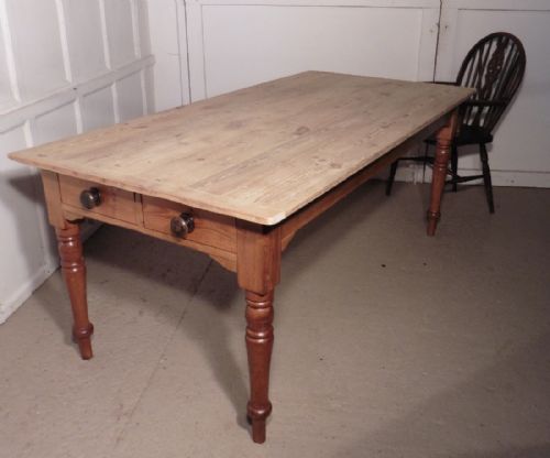 Large Victorian Pine Table, Scrub Top Kitchen Table