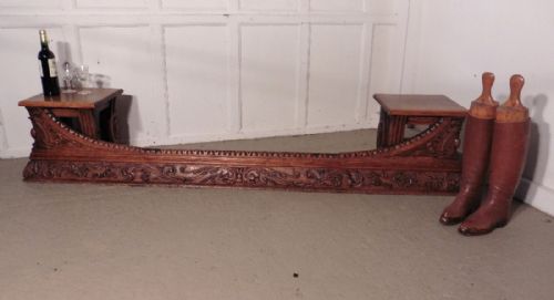 Large Carved Oak Club Fender, Inglenook Fireside Seat