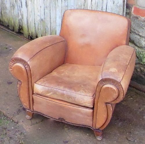 fig 2. A Superb very stylish French Aged Leather Art Deco Club Chair