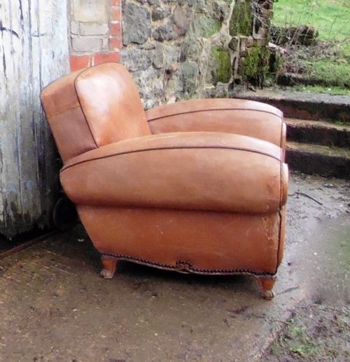 fig 3. A Superb very stylish French Aged Leather Art Deco Club Chair