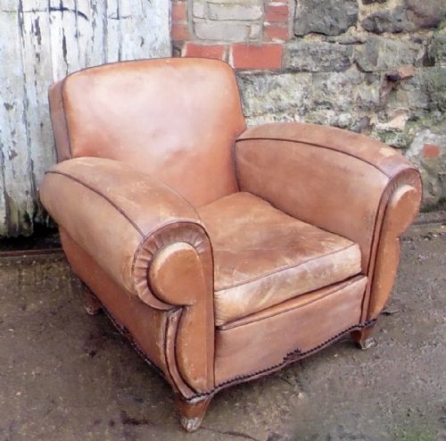 fig 4. A Superb very stylish French Aged Leather Art Deco Club Chair