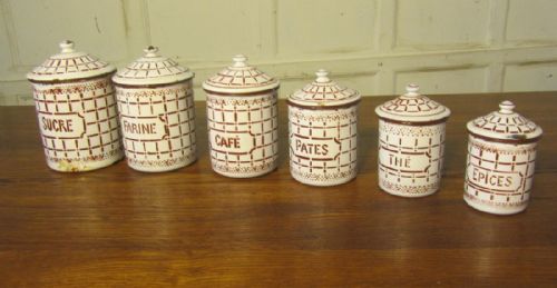 fig 1. Lovely Set of French Enamel Food Canisters
