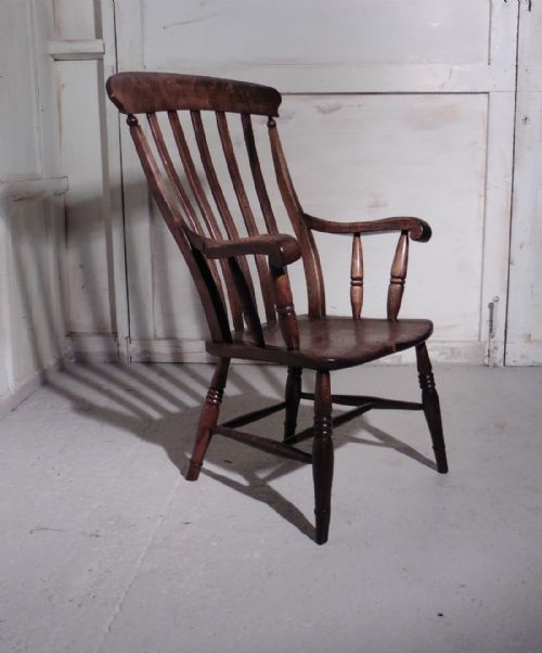Victorian Beech and Elm Slat Back Carver Chair