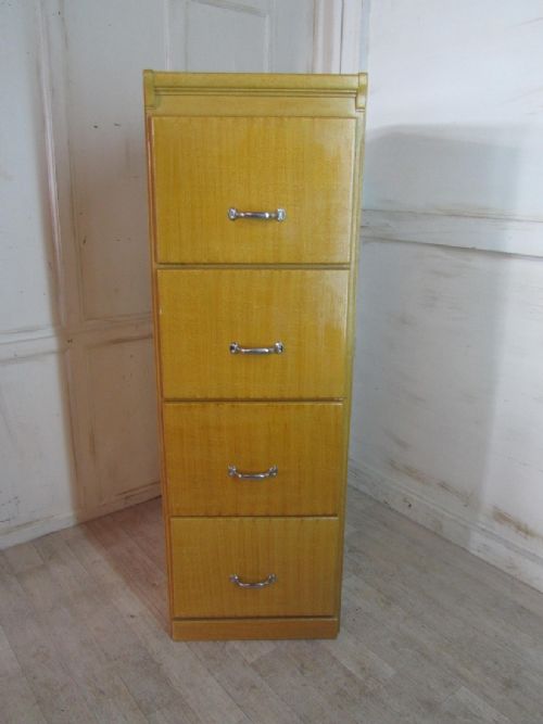 fig 1. A Large Art Deco 4 Drawer Oak Filing Cabinet, in Original Scumble Paint