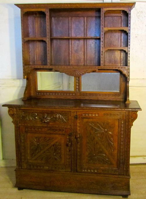 Carved Gothic Oak Arts and Crafts Oak Welsh Dresser