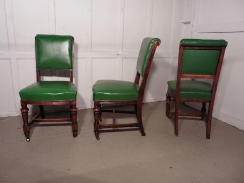 fig 1. Set of 8 Heavy Arts and Crafts Gothic Oak and Leather Dining or Boardroom Chairs