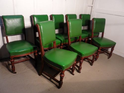 fig 2. Set of 8 Heavy Arts and Crafts Gothic Oak and Leather Dining or Boardroom Chairs