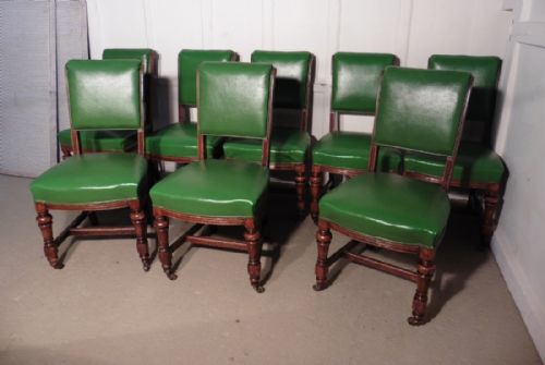 fig 3. Set of 8 Heavy Arts and Crafts Gothic Oak and Leather Dining or Boardroom Chairs