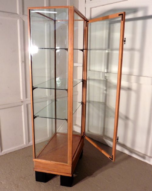 fig 1. Art Deco, Golden Oak Vitrine or Tall Shop Display Cabinet
