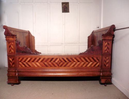 Stunning French Inlaid Walnut Sleigh Bed or Empire Style Day Bed