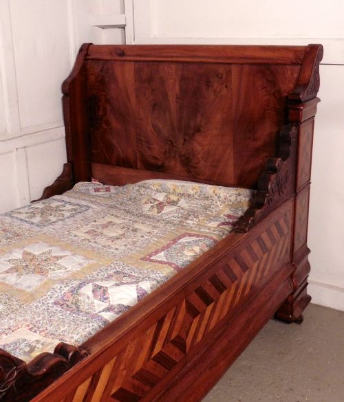 fig 1. Stunning French Inlaid Walnut Sleigh Bed or Empire Style Day Bed