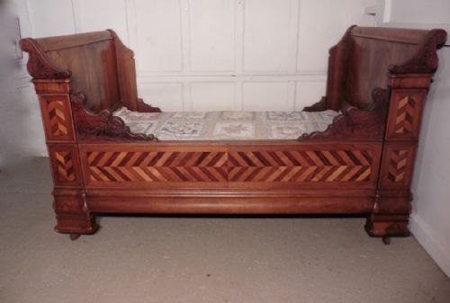 fig 2. Stunning French Inlaid Walnut Sleigh Bed or Empire Style Day Bed