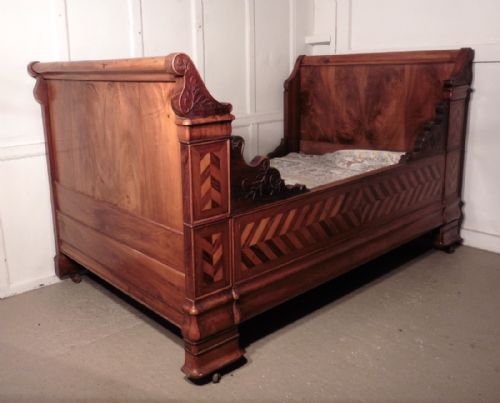 fig 3. Stunning French Inlaid Walnut Sleigh Bed or Empire Style Day Bed