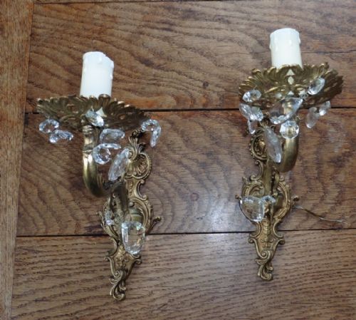 A Pair of French Brass Wall Light Chandeliers