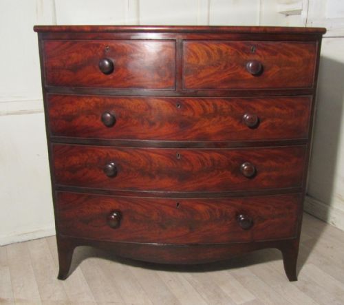 Georgian Flame Mahogany Bow Front Chest of Drawers