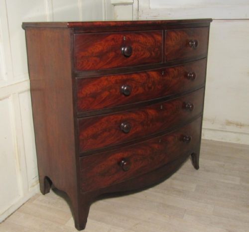 fig 1. Georgian Flame Mahogany Bow Front Chest Of Drawers
