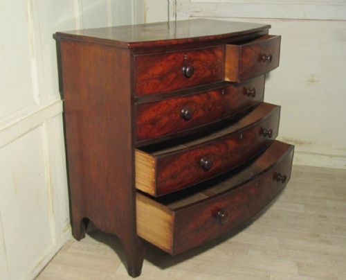 fig 2. Georgian Flame Mahogany Bow Front Chest Of Drawers