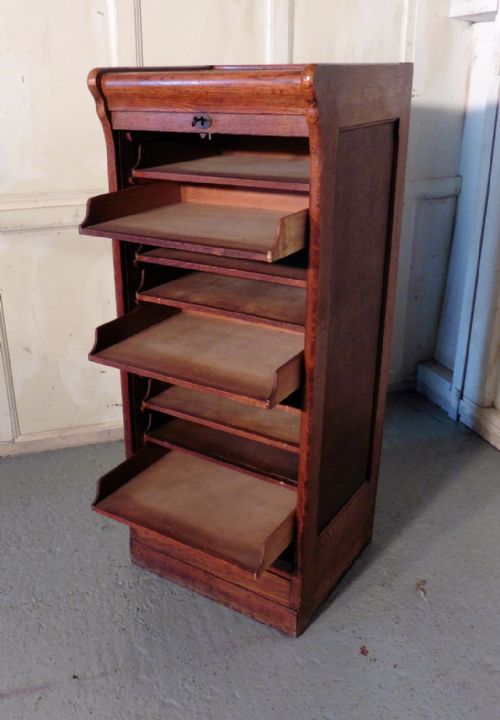 Tambour Fronted Oak Art Deco Filing Cabinet