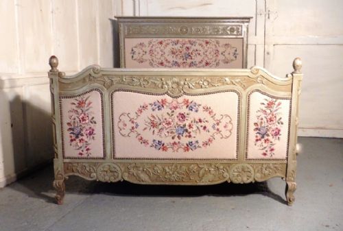 fig 1. French Embroidered Upholstered Double Bed, Shabby and Chic
