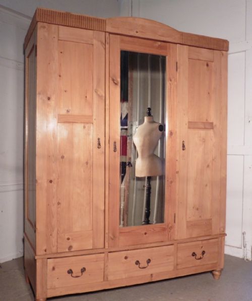 Large Stripped Pine Wardrobe Compactum,