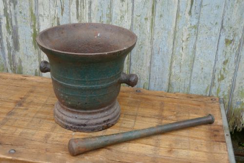 Very Large French Cast Iron Pestle and Mortar