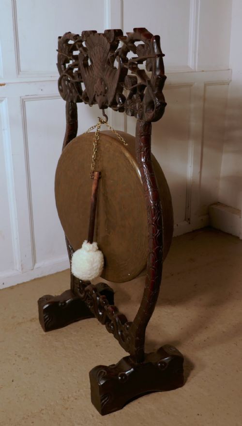 fig 3. Oriental Carved Rosewood, Brass Dinner Gong