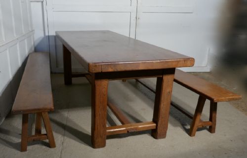 fig 1. French Country Oak Farmhouse Table and Benches