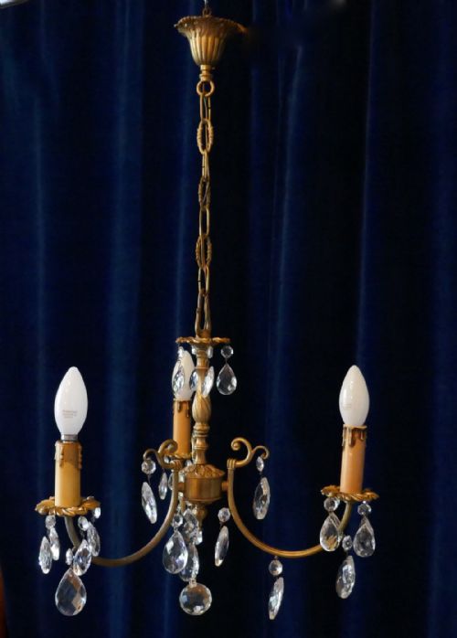 fig 1. A Charming French Cut Glass and Brass 3 Branch Chandelier