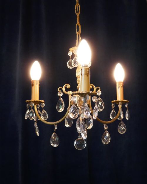 fig 2. A Charming French Cut Glass and Brass 3 Branch Chandelier