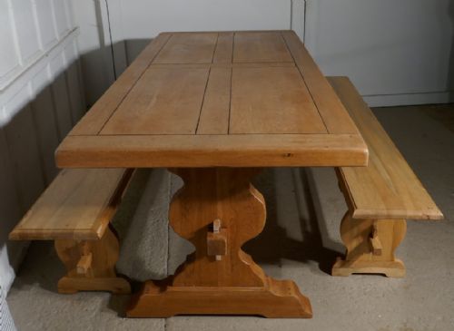 French Golden Oak Refectory Table and Benches