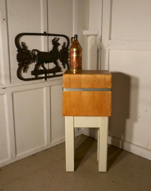 A French Vintage Sycamore Butchers Block with Painted Legs
