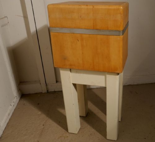 fig 1. A French Vintage Sycamore Butchers Block with painted legs