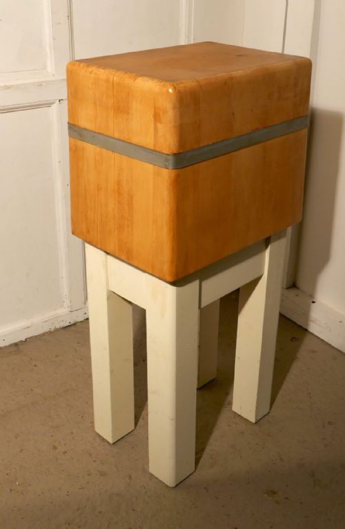 fig 3. A French Vintage Sycamore Butchers Block with painted legs