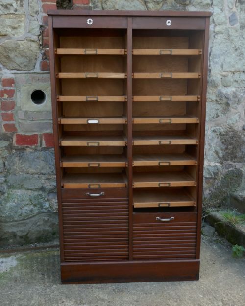 Double Tambour Fronted Mahogany Filing Cabinet