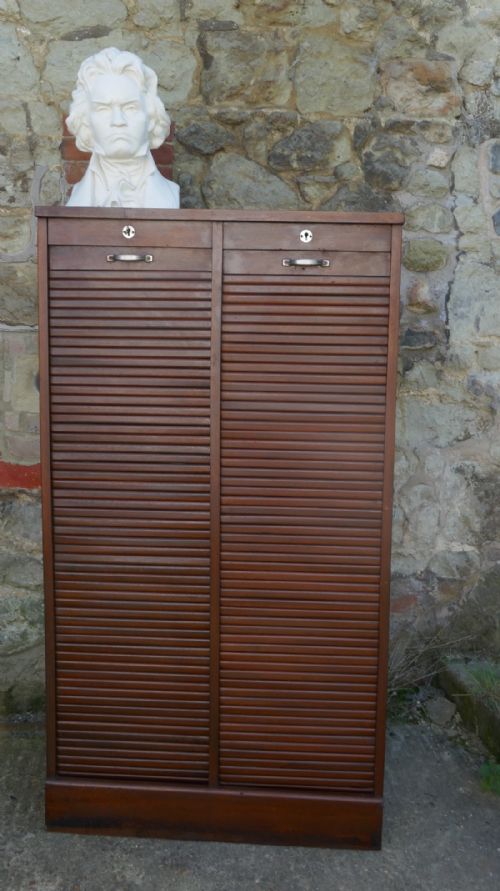 fig 1. Double Tambour Fronted Mahogany Filing Cabinet