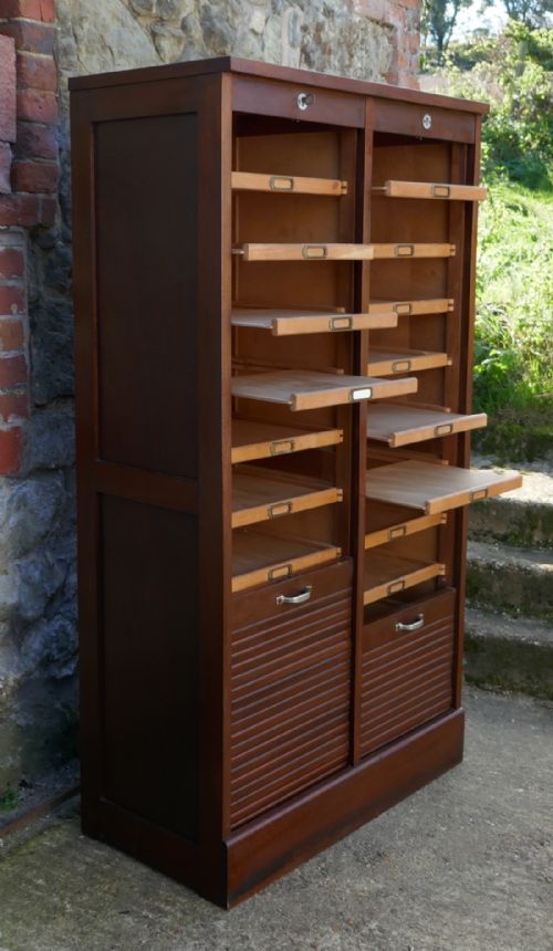 fig 3. Double Tambour Fronted Mahogany Filing Cabinet