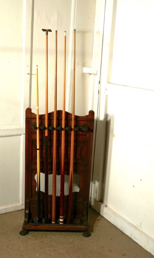 A Superb Victorian Oak Snooker Cue Rack