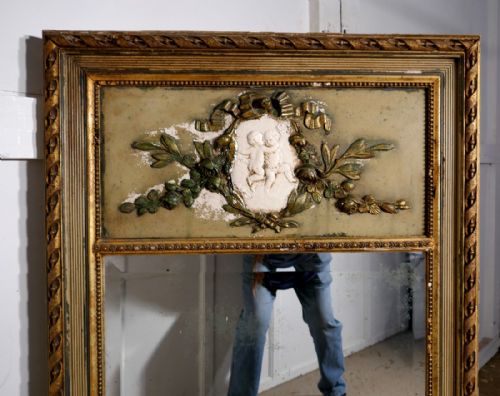 fig 1. French Shabby Trumeau Style Console Mirror by Franse Spiegel