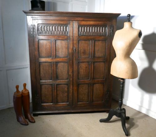 18th Century Carved Oak Housekeepers Cupboard or Wardrobe