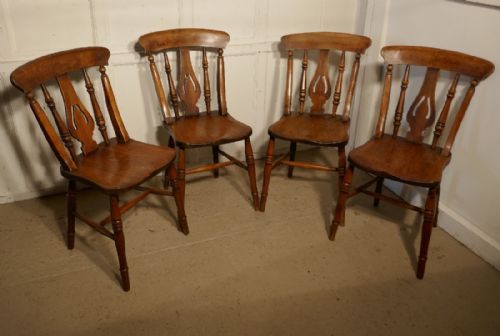 Set of 4 Victorian Fiddle Back Farmhouse Kitchen Chairs