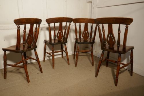 fig 1. Set of 4 Victorian Fiddle Back Farmhouse Kitchen Chairs
