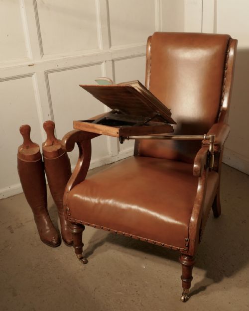 fig 1. Walnut and Leather Gentleman’s Library Chair with Reading Stand