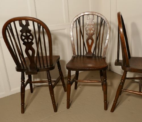 fig 3. A Set of 6 Victorian Beech & Elm Wheel Back Windsor Kitchen Dining Chairs