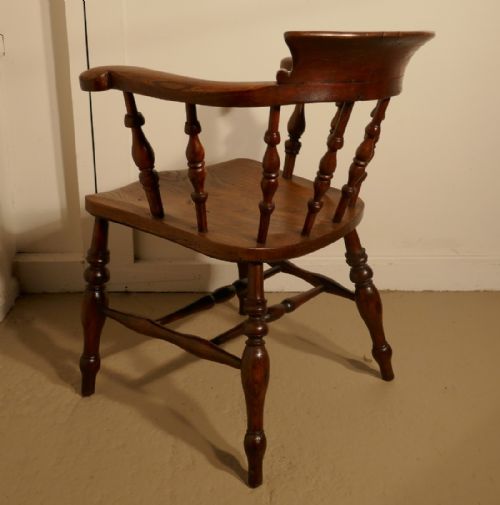 fig 1. 19th Century Elm & Ash Smokers Bow Office or Desk Chair