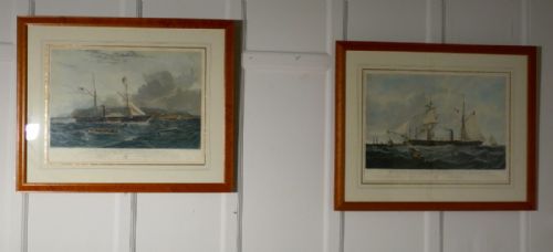 A Pair of Large Framed Coloured Prints of Steam Frigates