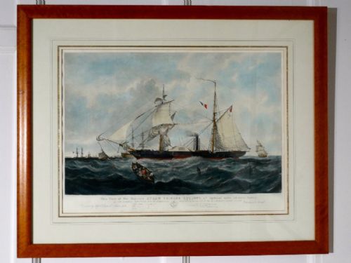 fig 1. A Pair of Large Framed Coloured Prints of Steam Frigates 