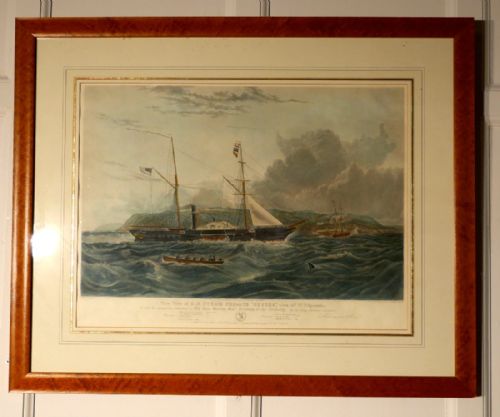 fig 2. A Pair of Large Framed Coloured Prints of Steam Frigates 